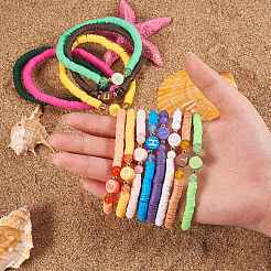 Handmade Polymer Clay Alphabet & Heishi Beads Stackable Stretch Bracelets Set&nbsp;BJEW-SZ0002-10