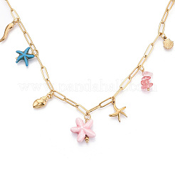 304 Stainless Steel Starfish & Shell & Conch Pendant Necklaces&nbsp;NJEW-N063-01G
