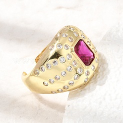 Brass Micro Pave Cubic Zirconia Cuff Open Rings for Women&nbsp;RJEW-L343-03G-05