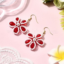 Glass Flower Dangle Earrings&nbsp;EJEW-TA00715