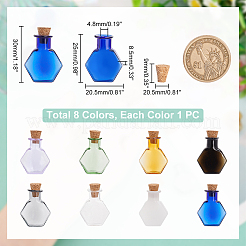 8pcs 8 colors Hexagon Dollhouse Miniature Glass Cork Bottles Ornament&nbsp;AJEW-PH0018-02