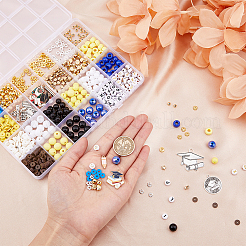 Graduate Theme Acrylic Beaded Stretch Bracelet with Alloy Enamel Charms DIY Making Finding Kit&nbsp;DIY-FH0006-73