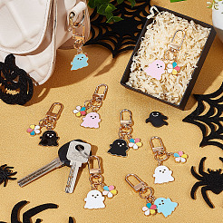 8Pcs 4 Colors Halloween Ghost Colorful Flower Alloy Enamel Pendant Decorations&nbsp;HJEW-CP0001-07