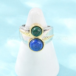 Natural Lapis Lazuli & Natural Malachite with Brass Cuff Open Rings&nbsp;RJEW-B163-01GP-01