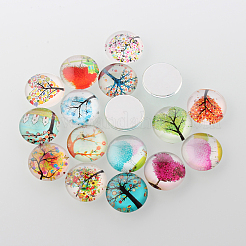 Tree of Life Printed Half Round/Dome Glass Cabochons&nbsp;GGLA-A002-18mm-GG