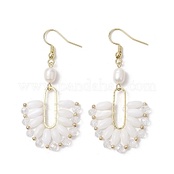 Brass Natural Cultured Freshwater Pearl Dangle Earrings&nbsp;EJEW-TA00618