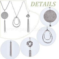 3Pcs 3 Styles Alloy Teardrop Disc Knot Pendant Long Necklace Sets&nbsp;NJEW-WH20050-01P
