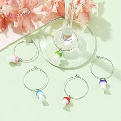Mushroom Resin Wine Glass Charms Decoration&nbsp;AJEW-JO00231