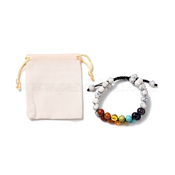 Round Synthetic Howlite & Mixed Stone Braided Bead Bracelet for Girl Wome&nbsp;X1-BJEW-JB06961-02