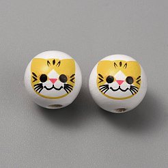 Printed Cat Wood European Beads&nbsp;WOOD-TAC0011-35C