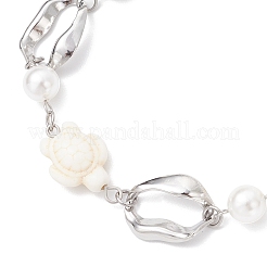 Synthetic Turquoise Tortoise & Shell Pearl & 304 Stainless Steel Oval Link Bracelets for Women&nbsp;BJEW-JB12173-01