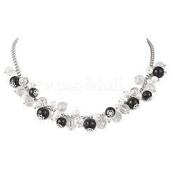 Round Glass Beaded Bib 304 Stainless Steel Rolo Chain Necklaces&nbsp;NJEW-JN05359-03