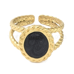 Ion Plating(IP) 304 Stainless Steel Enamel Oval Cuff Finger Rings&nbsp;RJEW-L107-060G-02