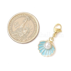 Shell Shape Alloy Enamel & ABS Plastic Imitation Pearl Pendant Decorations&nbsp;HJEW-JM02966