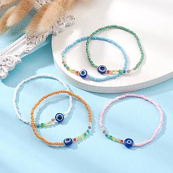 Evil Eye Resin & Glass Beaded Stretch Bracelet&nbsp;BJEW-JB09491