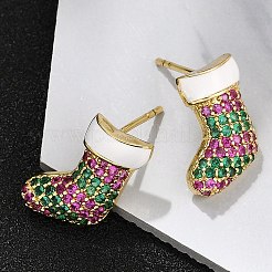 Christmas Rack Plating Brass Cubic Zirconia Stud Earrings&nbsp;EJEW-K245-54A-G