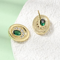 Brass Micro Pave Cubic Zirconia Stud Earrings&nbsp;EJEW-G471-13G-03