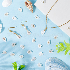 26Pcs 26 Styles Natural Shell Teardrop Charms with Golden Tone Metal Letter Slices&nbsp;SHEL-SC0001-93