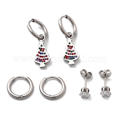 3 Pairs 3 Styles Christmas 304 Stainless Steel Hoop & Stud Earring Sets for Women&nbsp;EJEW-K279-14P