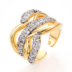 Brass Micro Pave Clear Cubic Zirconia Cuff Rings&nbsp;KK-T074-19G