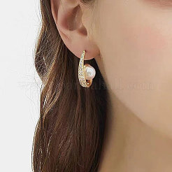 Spiral with Imitation Pearl Beads Stud Earrings&nbsp;EJEW-C006-03