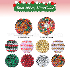 40Pcs 8 Colors Christmas Themed Resin Rhinestone Round Beads&nbsp;OACR-PA0001-22