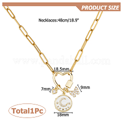 Brass Pave Clear Cubic Zirconia White Enamel Moon Butterfly Heart Pendant Necklaces&nbsp;NJEW-HS00017