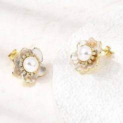 Brass Micro Pave Cubic Zirconia Enamel Stud Earrings&nbsp;CU-CBABA66-12B-G