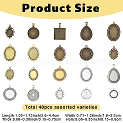 40Pcs 20 Styles Tibetan Style Zinc Alloy Pendant Cabochon Settings&nbsp;TIBEP-YW0002-16