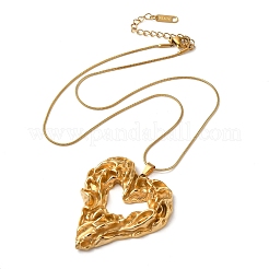 304 Stainless Steel Round Snake Chain Textured Heart Pendant Necklaces for Women&nbsp;NJEW-S001-01
