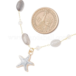 Brass Handmade Natural Labradorite Nuggets Link Chain Alloy Light Grey Enamel Starfish Pendant Necklaces for Women&nbsp;NJEW-JN05366-01