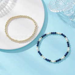 2Pcs Natural Lapis Lazuli & Shell Pearl & Non-magnetic Synthetic Hematite Beaded Stretch Bracelets for Women&nbsp;BJEW-JB12938-02