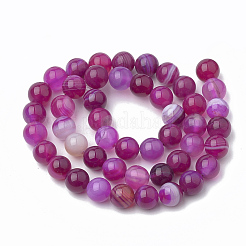 Dyed Natural Striped Agate/Banded Agate Round Bead Strands&nbsp;X-G-R342-8mm-04