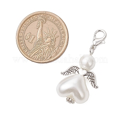 Heart Angel Glass Pearl & ABS Plastic Imitation Pearl Pendant Decorations&nbsp;HJEW-JM03565-01