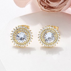 Brass Micro Pave Clear Cubic Zirconia Stud Earrings&nbsp;EJEW-C139-01G