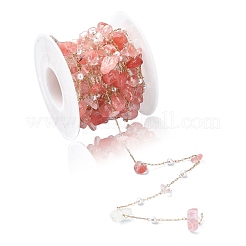 5M Natural Rose Quartz Nuggets & ABS Plastic Pearl Beaded Chains&nbsp;CHC-CJ0001-77