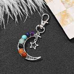 Wire Wrapped Chakra Synthetic & Natural Mixed Stone & Alloy Moon Pendant Decorations&nbsp;HJEW-JM01576-01