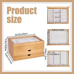3-Tier Pine Wood Jewelry Storage Drawer Boxes with Visible Window&nbsp;CON-WH0095-222