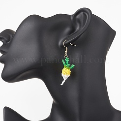 304 Stainless Steel Glass Seed Beads Carrot Dangle Earrings&nbsp;EJEW-MZ00579-04