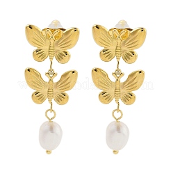304 Stainless Steel ABS Pearl Earrings&nbsp;EJEW-S226-16G