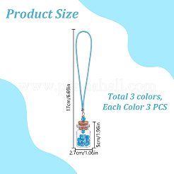 9Pcs 3 Colors Glass Bottles Pendant Decorations&nbsp;HJEW-GO00227