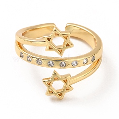Clear Cubic Zirconia Star of David Cuff Ring&nbsp;RJEW-M142-03G