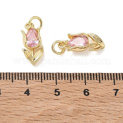 Valentine's Day Brass Micro Pave Pink Cubic Zirconia Pendants&nbsp;KK-T085-01G
