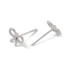 Anti-Tarnish Rhodium Plated Rope Bowknot 999 Fine Silver Stud Earrings for Women&nbsp;LS-EJEW-S215-14P