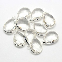 Silver Color Plated Brass Glass Teardrop Pendants&nbsp;GLAA-J017A-S