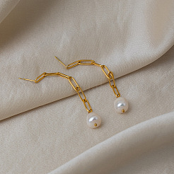Stainless Steel with Freshwater Pearl Stud Dangle Earrings for Women&nbsp;LS-SL1520