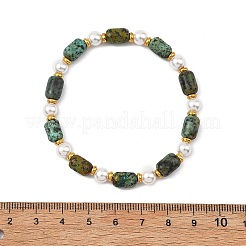 Natural Sunstone/Natural Strawberry Quartz/Natural African Turquoise(Jasper)/Natural Bronzite/Natural Mookaite & Shell Pearl & Brass Beads Stretch Bracelets for Women&nbsp;BJEW-JB13864