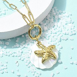 Summer Beach 304 Stainless Steel Pendant Paperclip Chain Necklaces&nbsp;STAS-Z105-07G-01