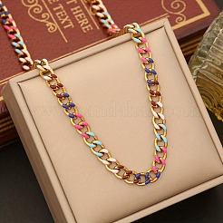 8MM 201 Stainless Steel Enamel Cuban Link Chain Necklaces&nbsp;NJEW-H085-02G