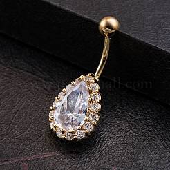 Piercing Jewelry Real 18K Gold Plated Brass Teardrop Cubic Zirconia Navel Ring Navel Ring Belly Rings&nbsp;AJEW-EE0001-20A